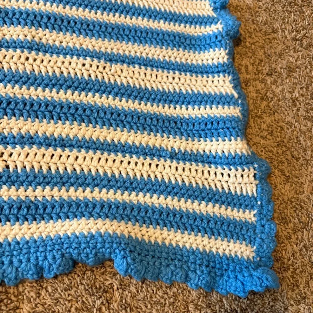 Vtg handmade baby boy striped blanket
